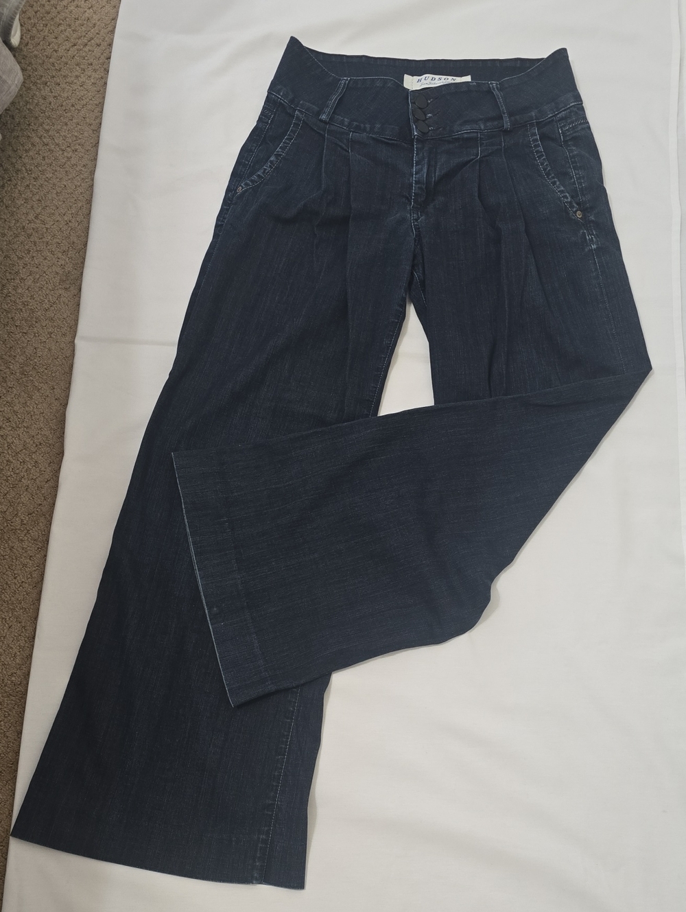 Hudson Jeans Dark Blue Pleated Wide-Leg Flare Jeans 29